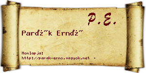 Parák Ernő névjegykártya